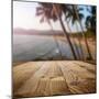 Wooden Table on the Beach with Palms-ZoomTeam-Mounted Photographic Print