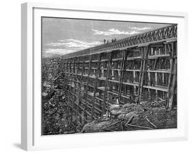 Wooden Trestle Bridge on the Union Pacific Railroad, Dale Creek, Wyoming, USA, 1869-null-Framed Giclee Print