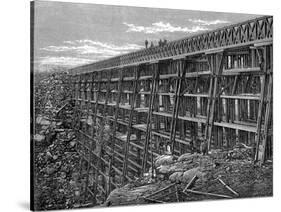 Wooden Trestle Bridge on the Union Pacific Railroad, Dale Creek, Wyoming, USA, 1869-null-Stretched Canvas