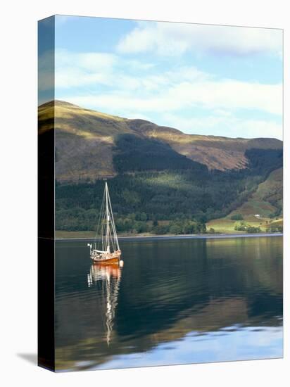 Wooden Yacht on Loch Leven, in Autumn, Glencoe, Highland Region, Scotland, United Kingdom-Pearl Bucknall-Stretched Canvas