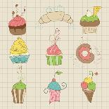 Set Of Cupcakes On Old Postcard-woodhouse-Art Print