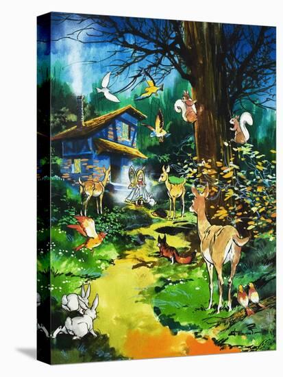 Woodland Animals Visit a Fairy House-Jesus Blasco-Stretched Canvas