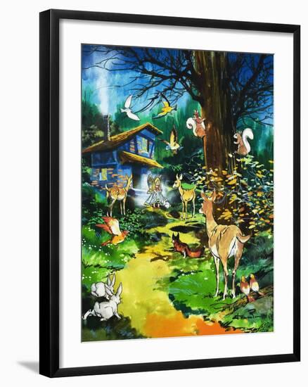 Woodland Animals Visit a Fairy House-Jesus Blasco-Framed Giclee Print
