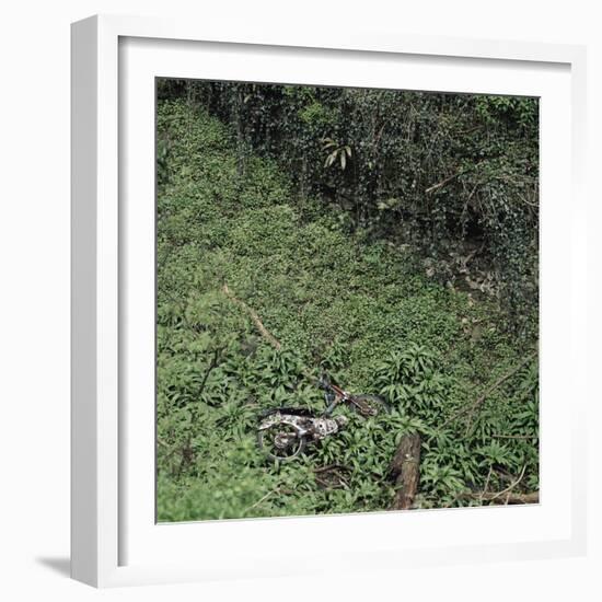 Woodland Gorge with Abandoned Old Rusty Motorbike, Yorkshire, UK-Paul Johnson-Framed Photographic Print