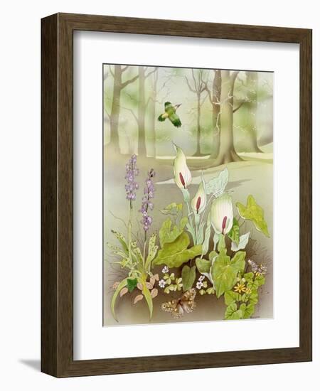 Woodland Scene with Green Woodpecker-Malcolm Greensmith-Framed Art Print