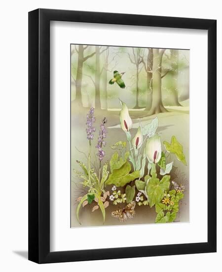 Woodland Scene with Green Woodpecker-Malcolm Greensmith-Framed Art Print