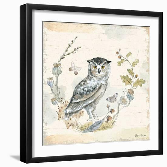 Woodland Wreath IX Blue Feather-Beth Grove-Framed Art Print