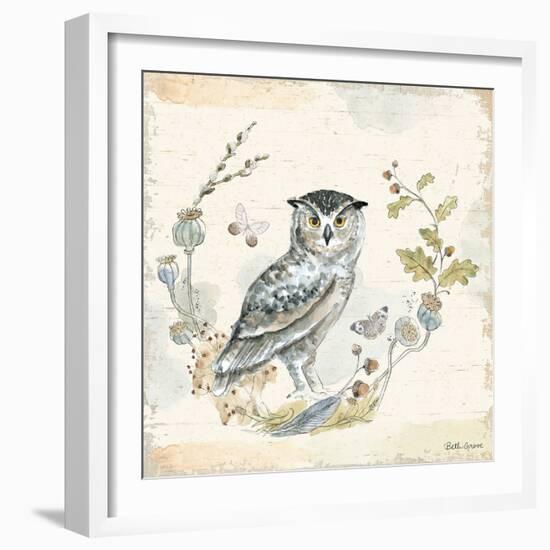 Woodland Wreath IX Blue Feather-Beth Grove-Framed Art Print