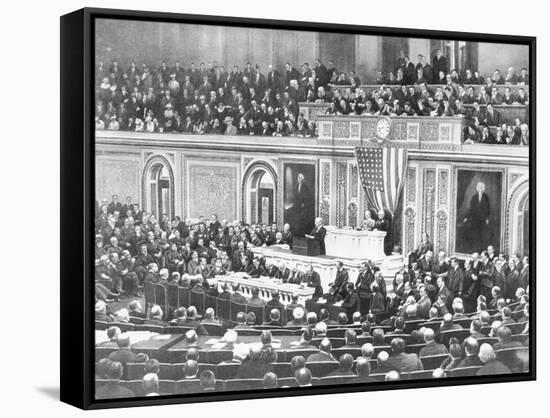 Woodrow Wilson Addressing Congress-null-Framed Stretched Canvas