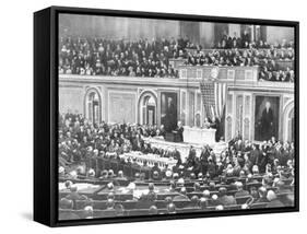 Woodrow Wilson Addressing Congress-null-Framed Stretched Canvas