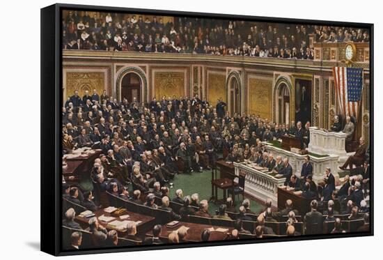Woodrow Wilson Speaking to Congress in July Nineteen Eighteen-null-Framed Stretched Canvas