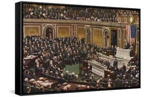 Woodrow Wilson Speaking to Congress in July Nineteen Eighteen-null-Framed Stretched Canvas