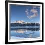 Woods and snowy peaks are reflected in the clear water of Malenco Valley Valtellina Lombardy Italy -ClickAlps-Framed Photographic Print