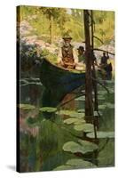 Woodsmen in Canoes Floating on a Tranquil River, circa 1900-null-Stretched Canvas