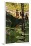 Woodsmen in Canoes Floating on a Tranquil River, circa 1900-null-Framed Giclee Print