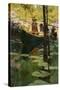 Woodsmen in Canoes Floating on a Tranquil River, circa 1900-null-Stretched Canvas