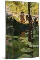 Woodsmen in Canoes Floating on a Tranquil River, circa 1900-null-Mounted Giclee Print