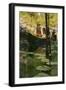 Woodsmen in Canoes Floating on a Tranquil River, circa 1900-null-Framed Premium Giclee Print