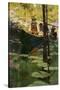 Woodsmen in Canoes Floating on a Tranquil River, circa 1900-null-Stretched Canvas