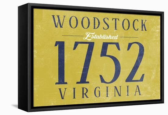 Woodstock, Virginia - Establish Date (Blue on Yellow)-Lantern Press-Framed Stretched Canvas