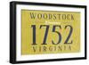 Woodstock, Virginia - Establish Date (Blue on Yellow)-Lantern Press-Framed Art Print