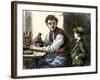 Woodworker Showing Young Boy His Tools and Techniques-null-Framed Giclee Print