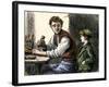 Woodworker Showing Young Boy His Tools and Techniques-null-Framed Giclee Print