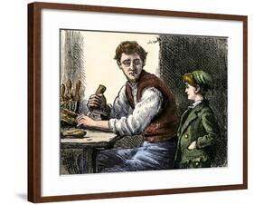 Woodworker Showing Young Boy His Tools and Techniques-null-Framed Giclee Print