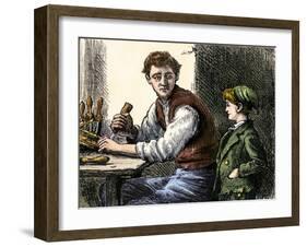 Woodworker Showing Young Boy His Tools and Techniques-null-Framed Giclee Print