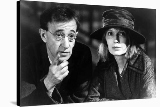 Woody Allen and Mia Farrow SHADOWS AND FOG, 1997 directed by Woody Allen (b/w photo)-null-Stretched Canvas