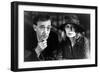 Woody Allen and Mia Farrow SHADOWS AND FOG, 1997 directed by Woody Allen (b/w photo)-null-Framed Photo