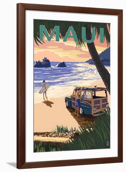 Woody and Beach - Maui, Hawaii-Lantern Press-Framed Art Print