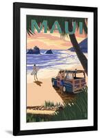 Woody and Beach - Maui, Hawaii-Lantern Press-Framed Art Print