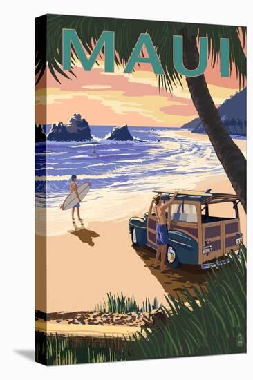 Woody and Beach - Maui, Hawaii-Lantern Press-Stretched Canvas