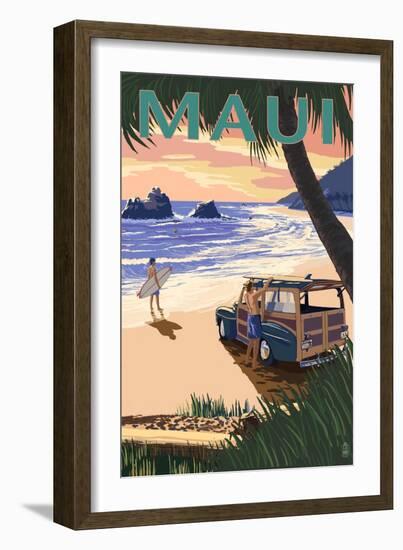 Woody and Beach - Maui, Hawaii-Lantern Press-Framed Art Print