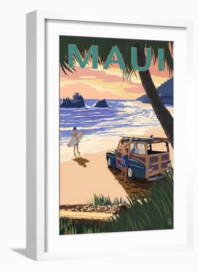 Woody and Beach - Maui, Hawaii-Lantern Press-Framed Art Print