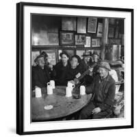 Woody Guthrie Playing and Singing for Patrons of Mcsorley's Bar-Eric Schaal-Framed Premium Photographic Print