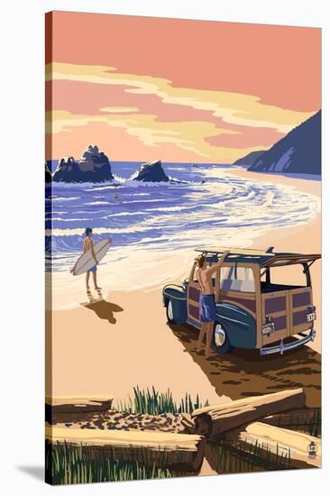 Woody on Beach-Lantern Press-Stretched Canvas