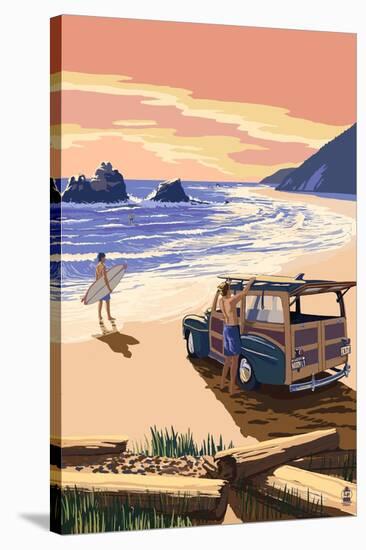 Woody on Beach-Lantern Press-Stretched Canvas