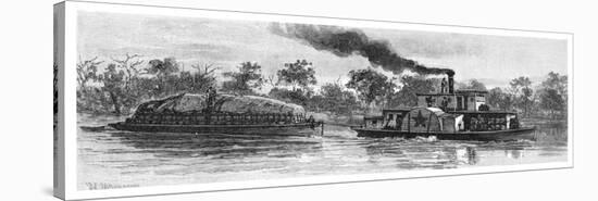 Wool Barge on the River Darling, Australia, 1886-null-Stretched Canvas