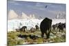Woolly Mammoths and Woolly Rhinos in a Prehistoric Landscape-null-Mounted Art Print