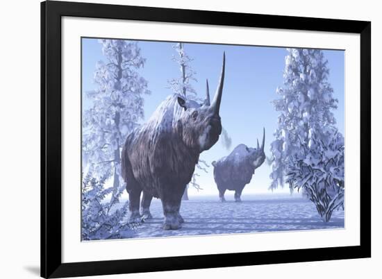 Woolly Rhino Males During a Snowy Winter in the Pleistocene Period-Stocktrek Images-Framed Art Print