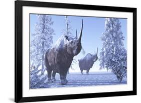 Woolly Rhino Males During a Snowy Winter in the Pleistocene Period-Stocktrek Images-Framed Art Print