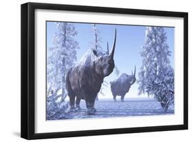 Woolly Rhino Males During a Snowy Winter in the Pleistocene Period-Stocktrek Images-Framed Art Print