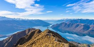 Asian Traveler Celebrating Success at Roy's Peak Lake Wanaka New Zealand-Worawat Dechatiwong-Framed Photographic Print