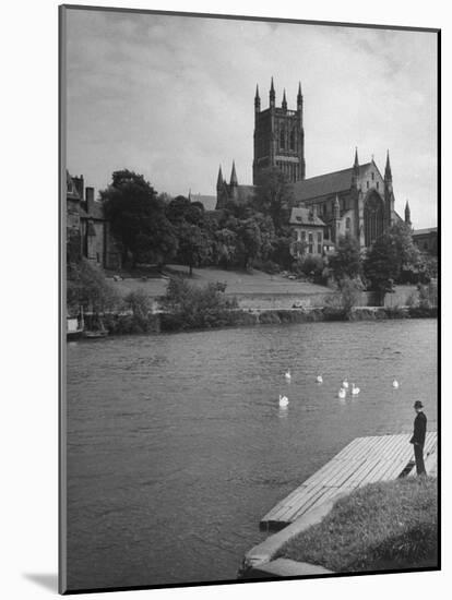 Worcester Cathedral from the East, Looking across the Severn-null-Mounted Photographic Print