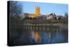 Worcester Cathedral on the River Severn Floodlit at Dusk, Worcester, Worcestershire, England, UK-Stuart Black-Stretched Canvas