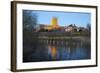 Worcester Cathedral on the River Severn Floodlit at Dusk, Worcester, Worcestershire, England, UK-Stuart Black-Framed Photographic Print