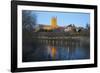 Worcester Cathedral on the River Severn Floodlit at Dusk, Worcester, Worcestershire, England, UK-Stuart Black-Framed Photographic Print