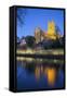 Worcester Cathedral on the River Severn Floodlit at Dusk, Worcester, Worcestershire, England, UK-Stuart Black-Framed Stretched Canvas